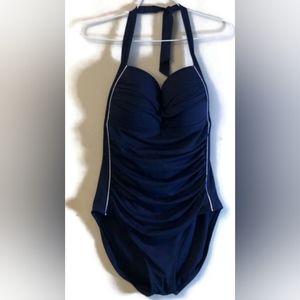 Nip Tuck Twist Tummy Control Navy Blue One Piece Swimsuit Size US 10